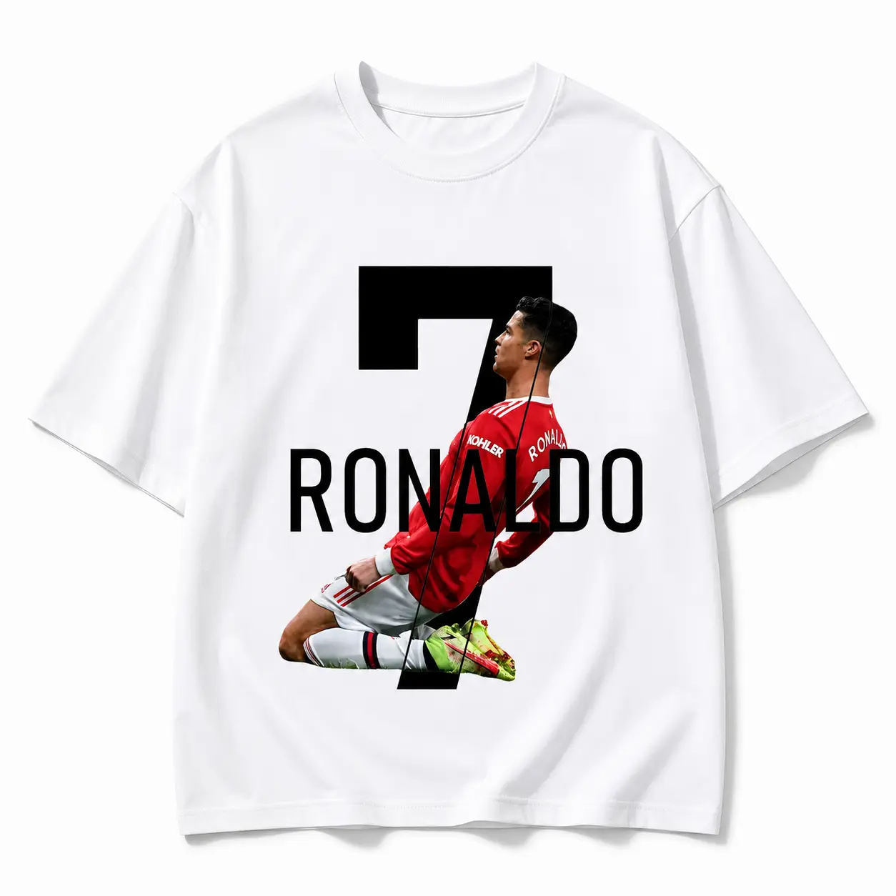 C Ronaldo Digital Print T-shirt 100% Cotton Fabric Ronaldo Patterned T-shirt Spring Fall Winter Outdoor Sports Essential Comfortable Short Sleeves Perfect Birthday Gift,Men's