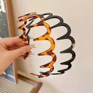 Women's Vintage Wave Hairbands Set, Anti-Slip Tooth Shape Grips, Tortoiseshell Color and, Daily Wear and Valentine's Day, Zigzag Headband