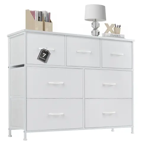 Sweetcrispy 7-Drawer Fabric Dresser with Wood Top & Steel Frame - Drawer Organizer Cabinet, Fold & Store Easy, Assembly Required for Bedroom, Nursery Storage Organization
