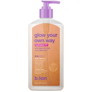 Glow Your Own Way Hydrated AF | b.tan Face & Body Clear Self Tan Gel | Ultra Hydrating, Transfer-Resistant, Sunless Tanning Gel for Face and Body, Vegan, Cruelty Free Self Tanner Moisturizing, Dark Bronze, Hyaluronic Acid, Vitamin B5