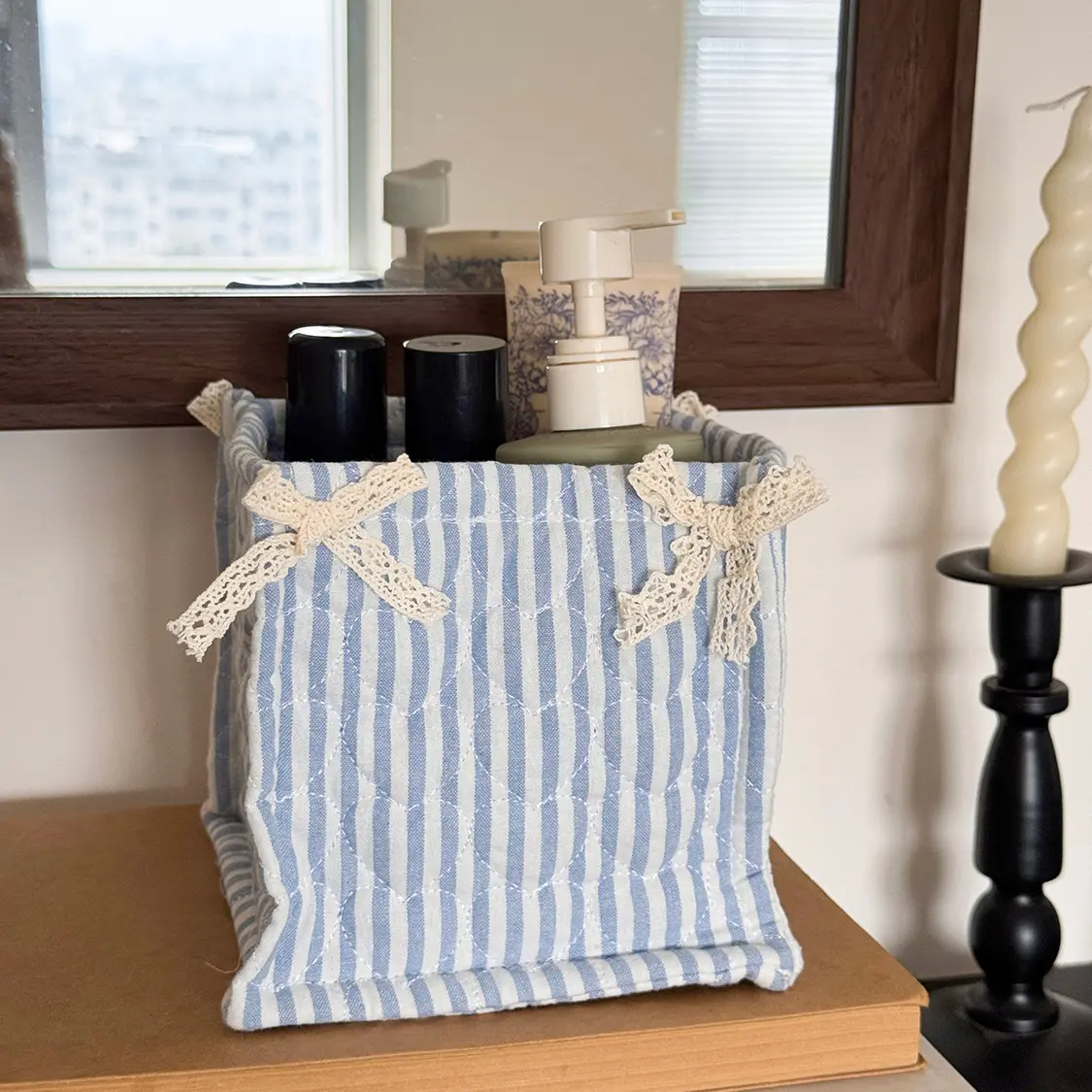 Lace Sweetie (Square Storage Basket) - [Blue Stripes]