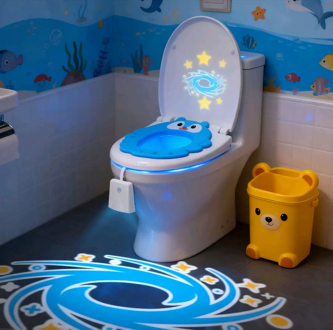 LED Toilet Projection Light Motion Activated, Color Changing Toilet Bowl Light with Glow Effect, Fun Bathroom Night Light USB Rechargeable