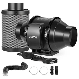 VEVOR 4 Air Filtration Kit, 180 CFM Inline Duct Fan with Speed Controller, Carbon Ducting Ventilation System for Heating Cooling Booster, Grow Tents, Hydroponics