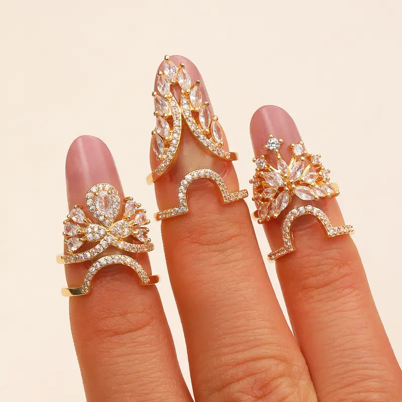 Women's Adjustable Zircon Metal-Coated Plain Nail Cover Ring - Basic Costume Jewelry, Female Fashion Accessory, Accessories for Women