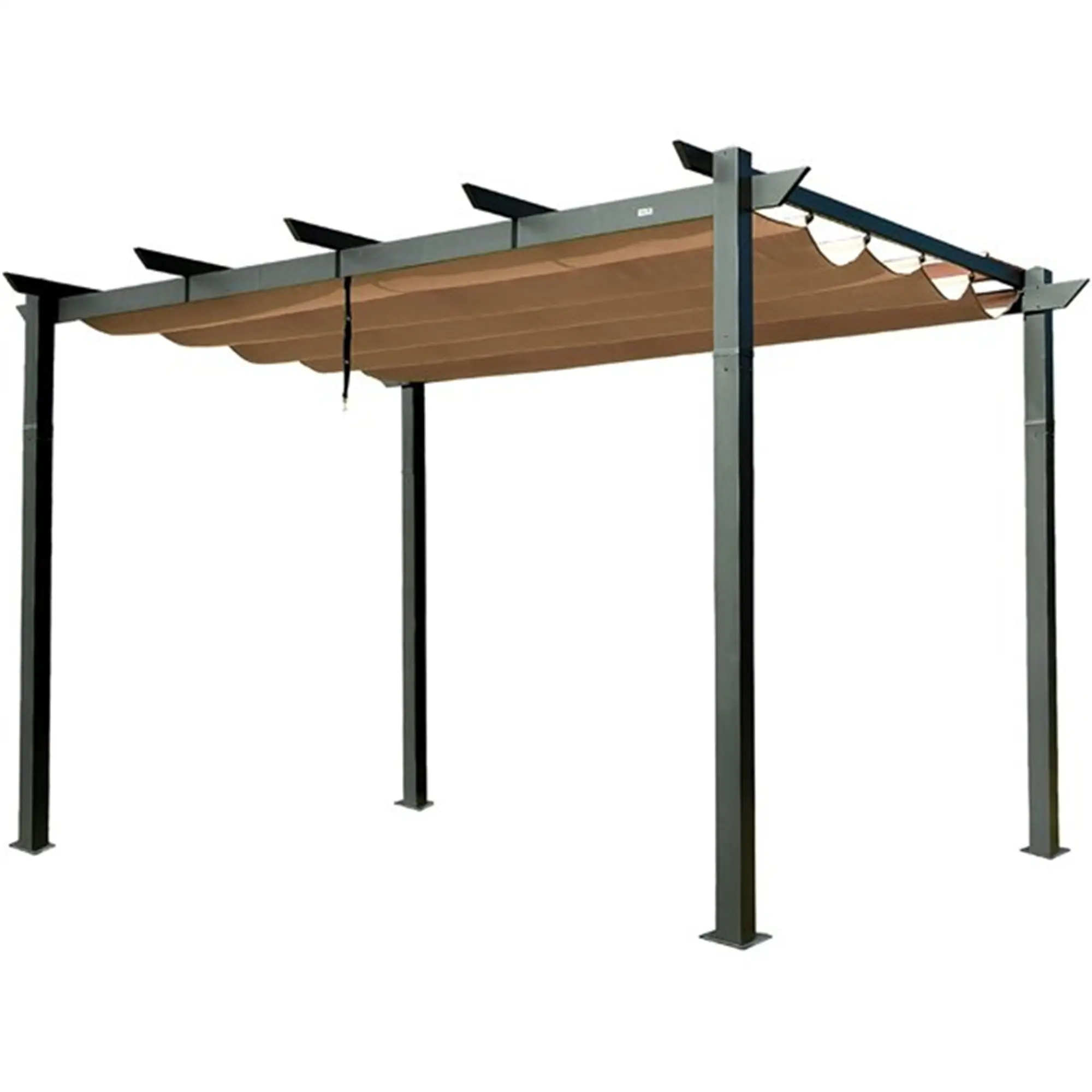 13ft x 10ft Rectangular Sturdy Aluminium Foldable Retractable Pergola, Easy-Install Outdoor Sunshade Canopy Structure, Rustproof, Weather-Resistant, Stable, Extra Straps, Ground Stakes Included, Assembly Required for Backyard, Balcony Use, Climbing