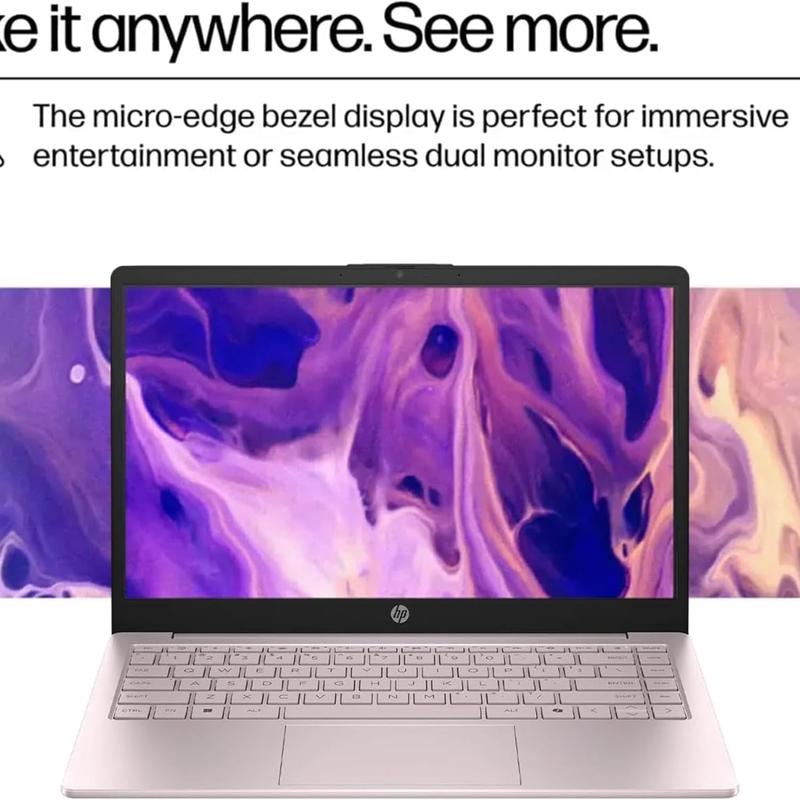 HP 14-Inch Laptop Thin Lightweight Powerful 4GB RAM 64GB Onboard Storage  1-Year AI Enabled Microsoft 365 Intel Pentium Core Windows 11, PINK