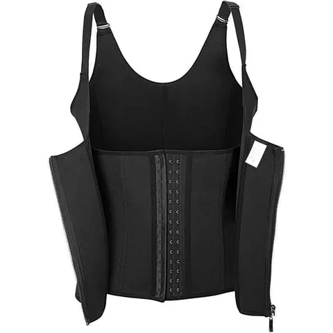 Zippered Waist Trainer Corset Waist Tummy Control Body Shaper Cincher Back Support with Adjustable Straps Black