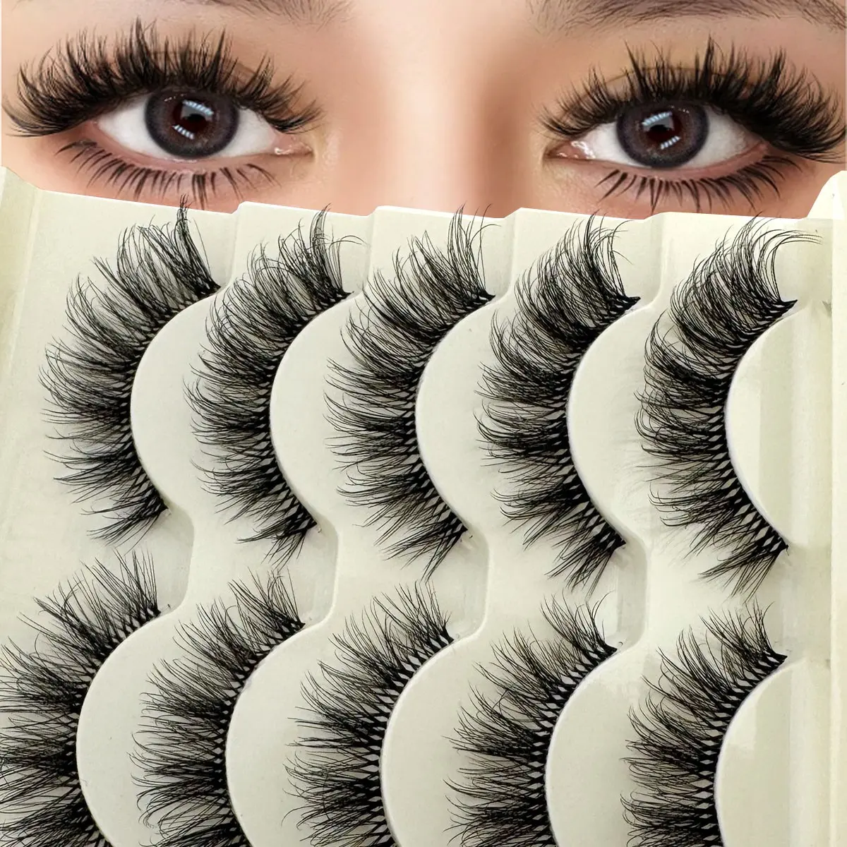 5 pairs Natural Dense Fluffy False Eyelashes, Transparent Band Fake Mink Lashes Cat Eye Shape, Reusable Comfortable for Beginners, Daily Use, Weddings, Dates, Parties, Beginner Friendly Lashes