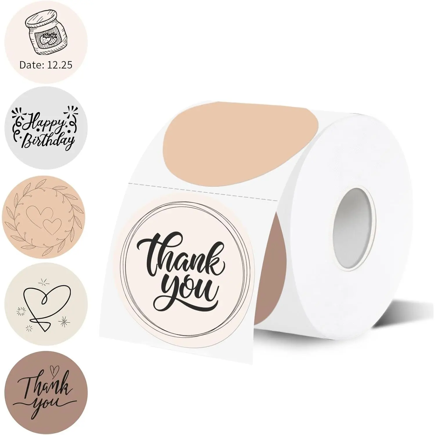 2 Inch Beige Gradient Round Thermal Label Printer Stickers, Self-Adhesive Direct Labels for DIY Logo Design, Name Tag (500 Labels/1 Roll)