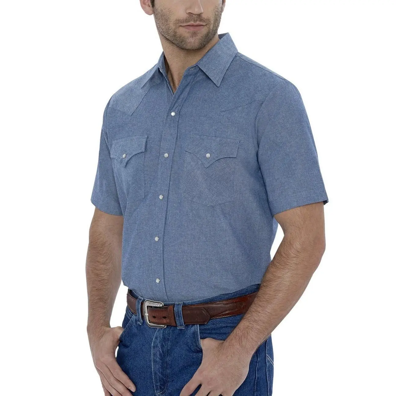 Men's Ely Cattleman Short Sleeve Chambray Snap Shirt Men's Ely Cattleman Short Sleeve Chambray Snap Shirt