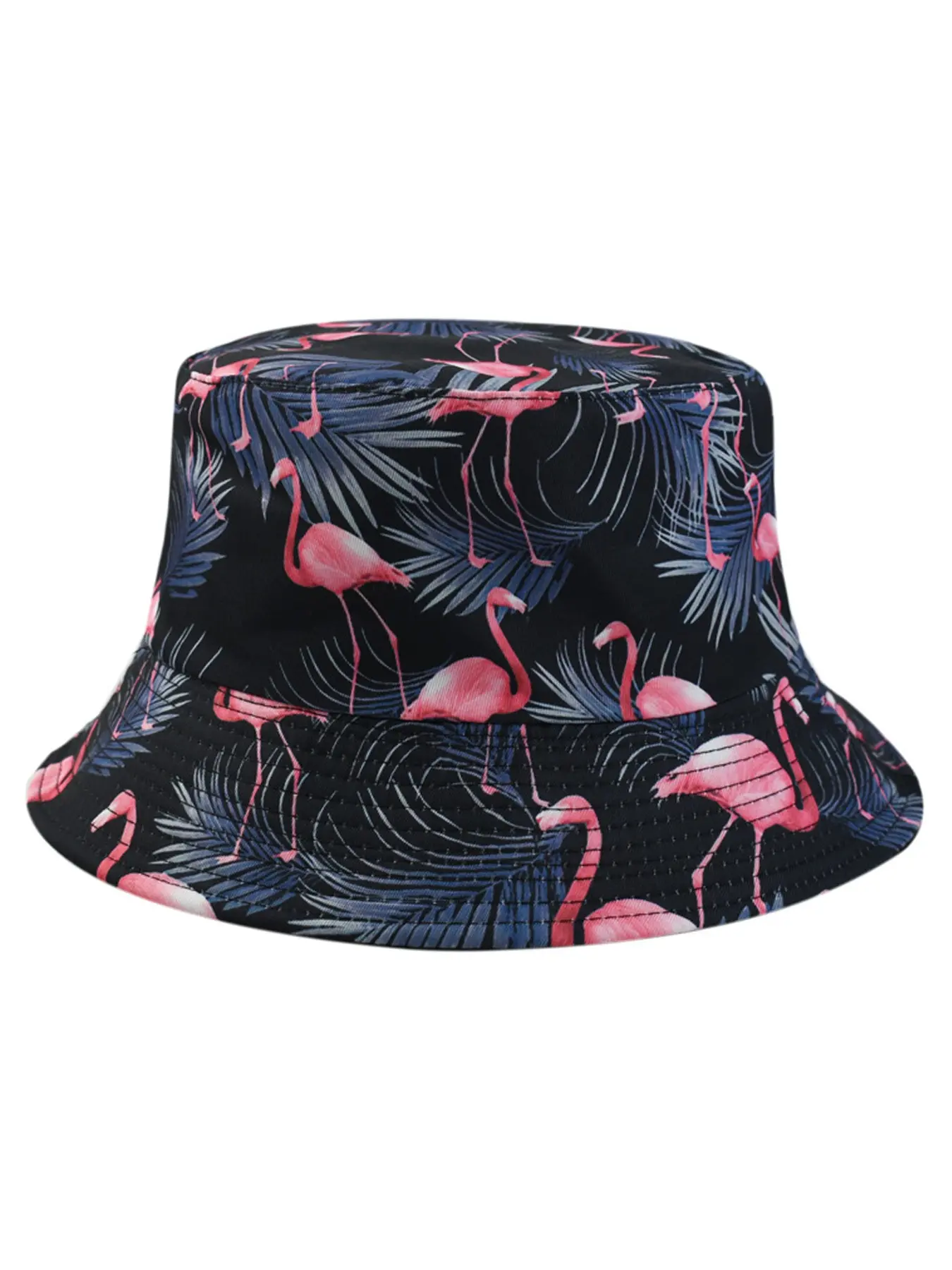 Tropical Flamingo Print Fisherman Hat, Palm Tree and Turtle Leaf Design, Unisex Beach Holiday, Pool Party, Festival Accessory