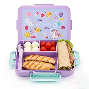 Leakproof Bento Lunch Box 5 Compartments for Kids with Tableware Sauce Box BPA Free Microwave Dishwasher Freezer Safe 40oz Ideal School Lunch Container