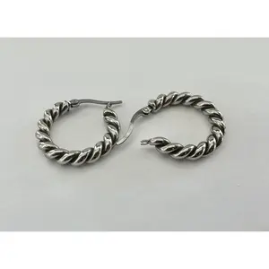 Stainless Steel Twist Rope Hoop Earrings - Water Resistant - 24.5x24x5mm