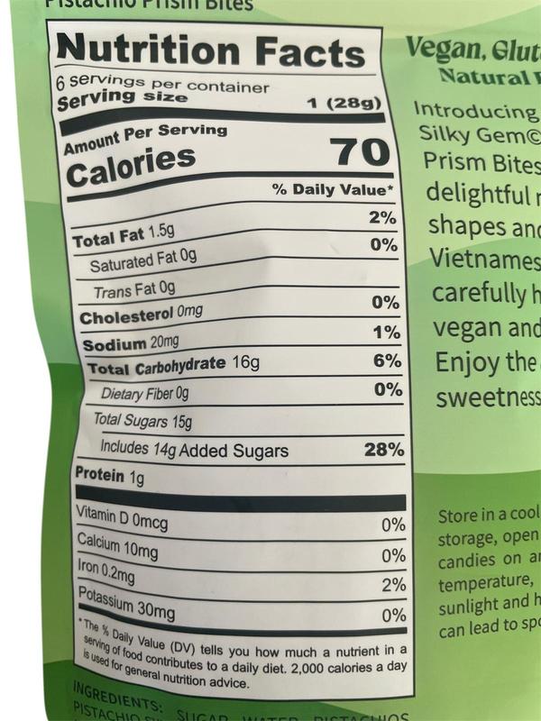 Silky Gem Pistachio Prism Bites Crystal Candy 6oz Bag Vegan Gluten Free US Made Silky Texture & Pistachio Flavor Perfect Snack