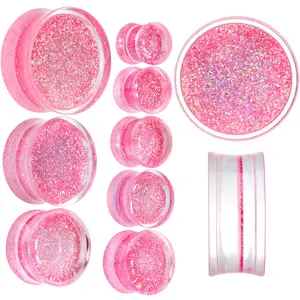 Clear Pink Acrylic Glitter Glam Saddle Plug Set