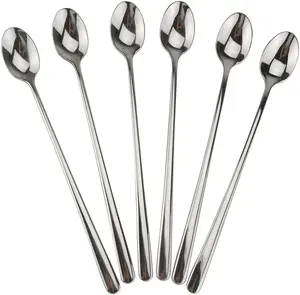 Long Handle Spoon, 9-Inch Ice Tea Spoon, DEALIGHT Premium 18/10 Stainless Steel Iced Teaspoon for Mixing, Cocktail Stirring, Tea, Coffee, Milkshake, Cold Drink, Set of 6 (Heavy Duty)