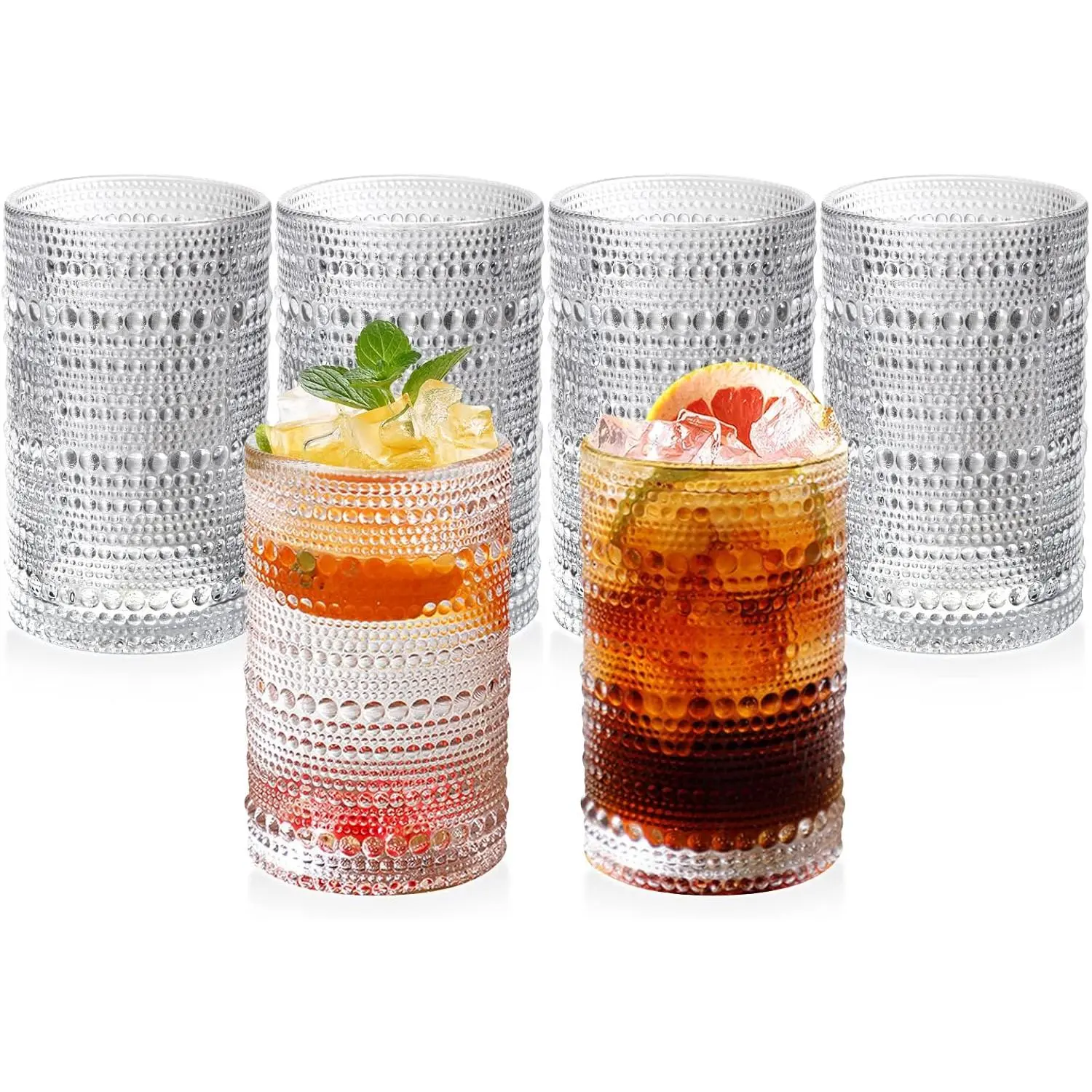 Hobnail Glasses Set of 6 Highball  Drinking Glasses 13OZ Clear Embossed  Glassware Hobnail Glass Cup for Water, Juice,, , ,  for Thanksgiving Day, Christmas