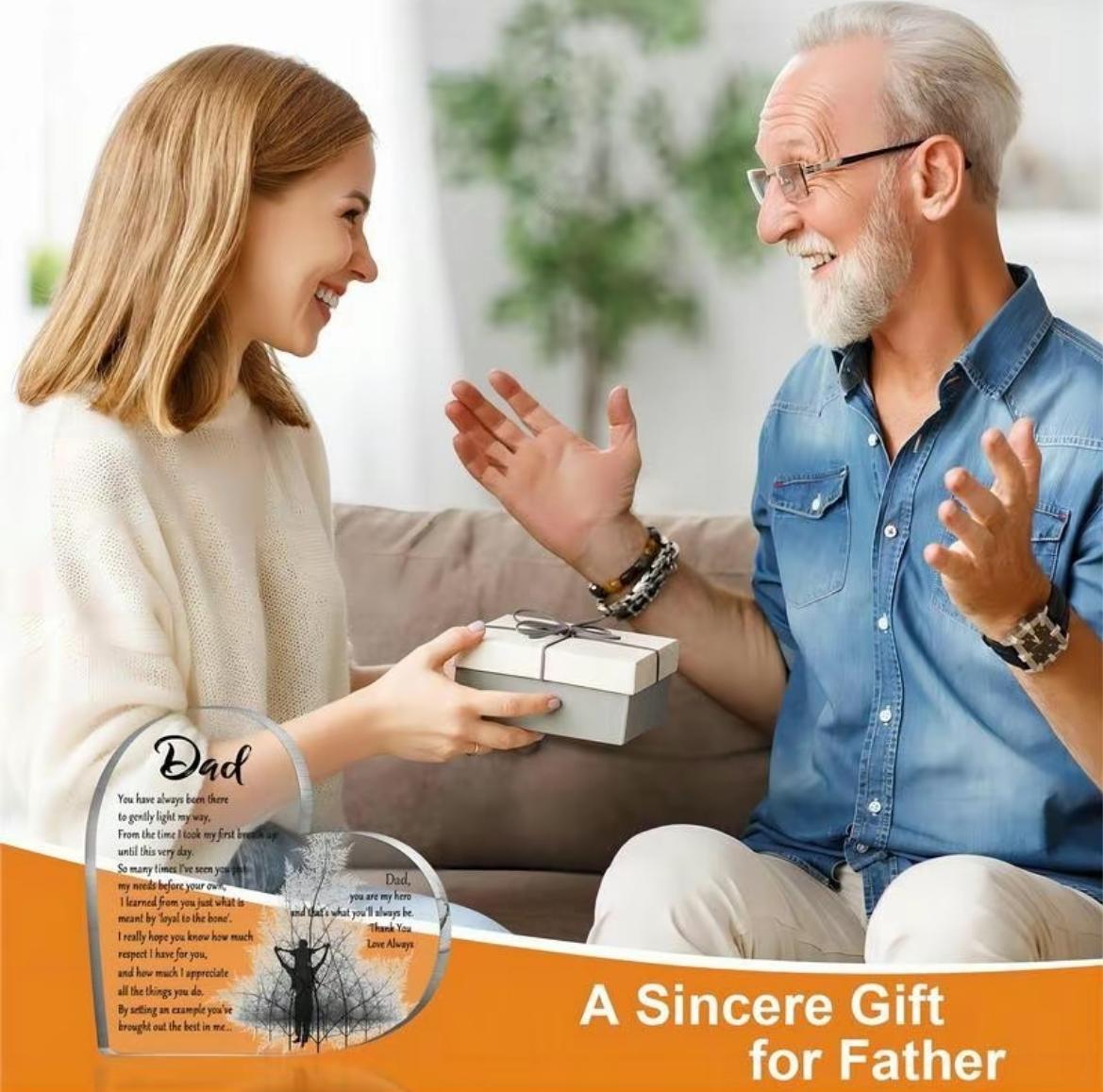 Risamil Gifts for Dad&Mom&Daughter Heart Shaped Acrylic Block, Flower & LetterPattern Decorative Ornament, Room DecorInspirational Creative