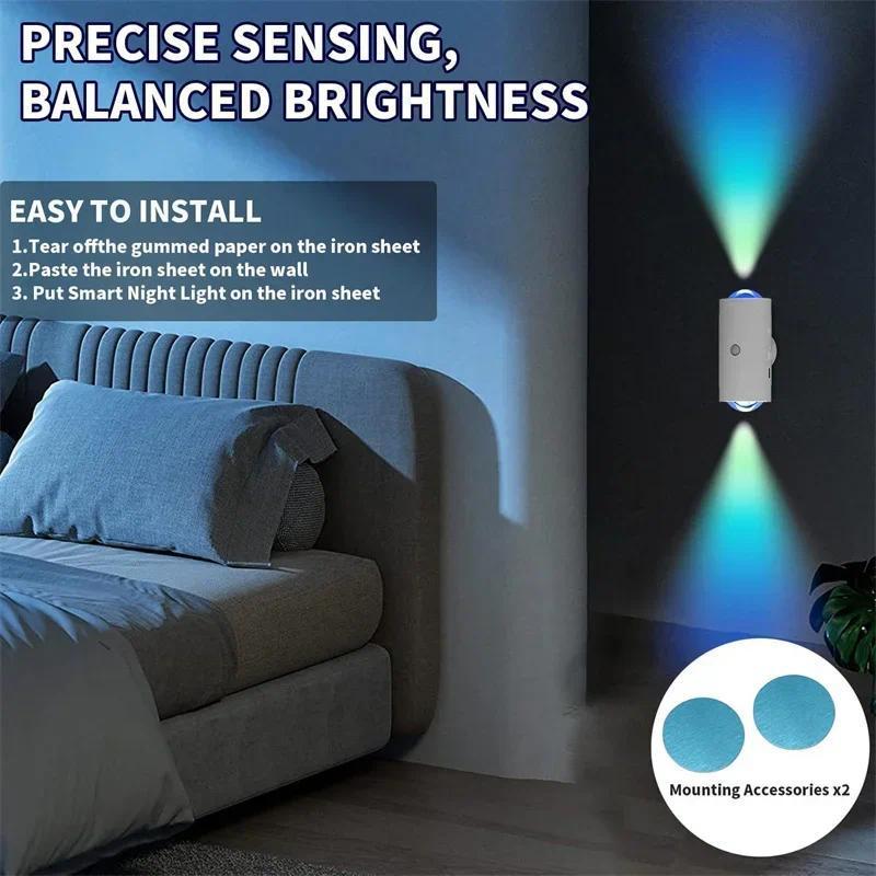 LED Wall Lights with Motion Detection Magnetic RGB Motion Sensor Lights Rechargeable Night Lights Adjustable RGB Gradient Ambient Lighting Battery Operated Ideal for Bedroom Living Room And Cabinet Decoration