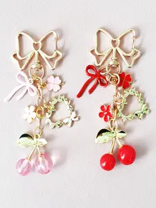 Elegant Cherry Keychain with Sakura Bow, Alloy Butterfly Charm, Perfect Gift for Friends and Family, All Seasons Accessory