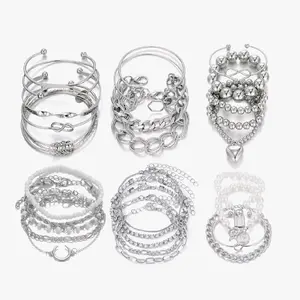 24 PCS) Chain Bracelets Set for Women, 14K Gold Plated Multiple Layered Stackable Open Cuff Wrap Bangle Adjustable Link Italian Cuban Jewelry for Women Gift