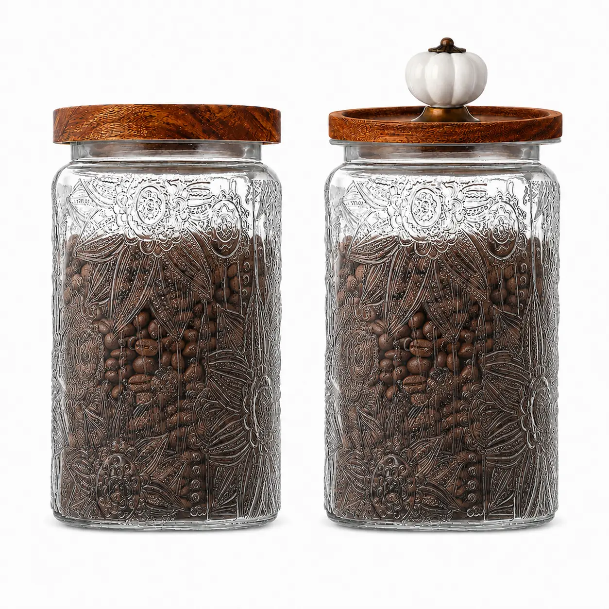 Arthink 33.8oz Vintage 1 Pack Glass Canister Storage Jar with Airtight Wooden Lid for Kitchen Counter Pantry Coffee Sugar Jars Transparent Borosilicate Glass  Sourdough Starter Jar - Thanksgiving tableware Christmas Gift Set Stock Up Valentine's Day gift