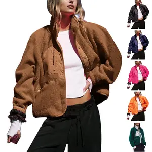 Tanming Women's  Button Down Fleece Jacket Fuzzy Sherpa Patchwork Bomber Jackets Shacket Teddy Coat Outerwear