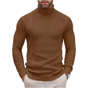 COOFANDY Men's Slim Fit High Neck Sweater Casual Knitted Twisted Pullover Solid Sweaters Cotton Knitwear Soft Coat Elastic Fabric Garment Jacket Thermal Thick Turtleneck