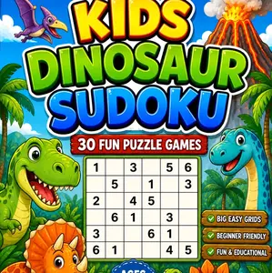 Spiral-Bound Dinosaur Sudoku 30 Fun 6x6 Puzzles for Ages 5-12 Beginner Friendly Puzzle Book for Kids Educational Activity