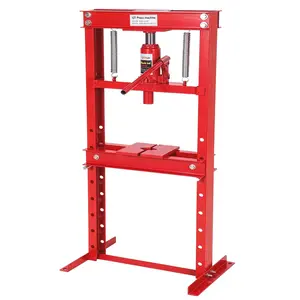 12 Ton Hydraulic H-Frame Shop Press with Adjustable Table and Stamping Plates for Auto Repair Garage, Red