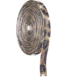 Rhinestone Ribbon Roll, 5 Rows of 4 Yard Self Adhesive  Strips, Rhinestone Stickers for Arts Crafts Wedding Birthdays Decoration Leopard