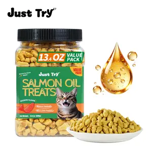 Just Try 13.4 OZ Cat Grass Treats Salmon Oil Natural Salmon Kitten Healthy Cat Treats Training Biscuits Snacks Fish Oil Omega 3 Supplements for Cats Joint Support & Skin Coat Health