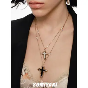 Cross series American retro style Y2K double-layer necklace, niche choker, detachable into two pieces