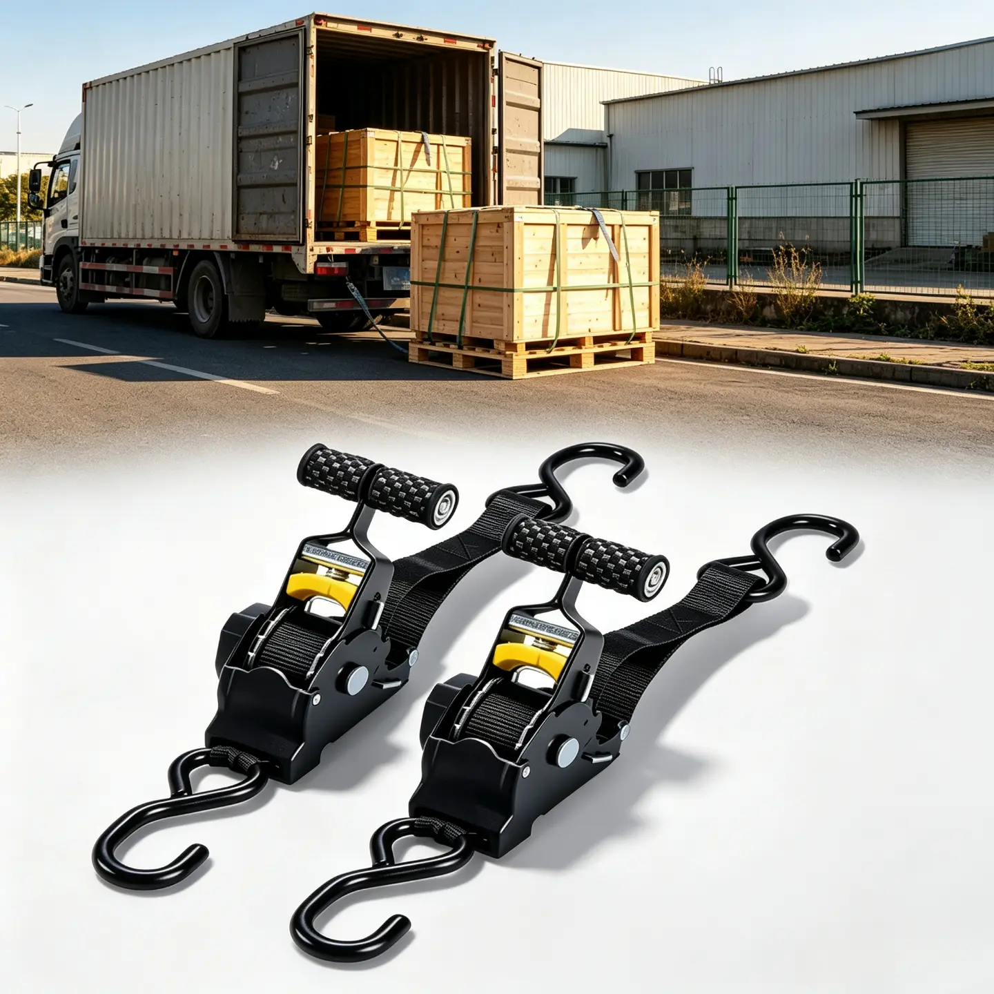 Dual-End Retractable Ratchet Straps - Durable Tie Downs, 1 in x 10-ft Length Metal Tie Down Straps, Metal+Polyester Construction, 700kg Load Capacity, Adjustable for Truck, Cargo Trailer