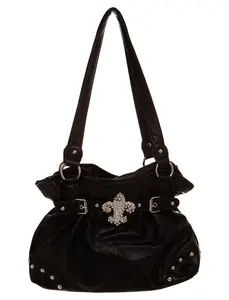 Retro/Y2K Fleur De Lis Vegan Leather Shoulder Bag with Laces Closure Plain Design for Everyday & Special Occasions