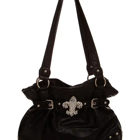 Women's Chic Retro-Y2K Fleur De Lis Vegan Leather Stylish Shoulder Bag - Lace Closure, Plain Design, Casual, Cruelty-Free Everyday Purse, Women's Accessories