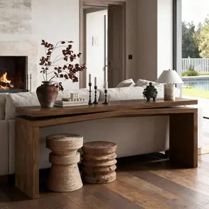 65-Inch Solid Wood Veneer Console Table, Long Farmhouse Entryway Sofa Table for Living Room, Hallway, Behind Couch, Apartment, Antique Rustic Brown