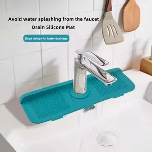 Silicone Faucet Draining Mat, Kitchen Narrow Edge Sink Splash Guard, Anti-Slip Shelf Pad, Bathroom Countertop Water Drainage Mat