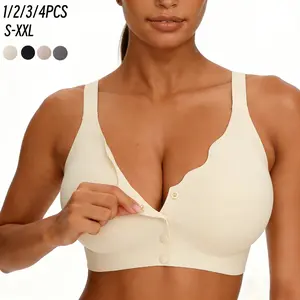 1/2/3/4pcs Jell Front Closure Bras for Women Seamless Underwire Push-Up Basic Elegance MinimalistStyle Spring-Summer ComfoMrt Breathable Everyday Bras