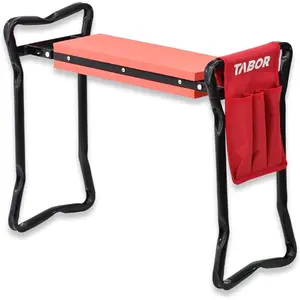 TR2A Garden Kneeler and Seat Bench with Tool Bag Pouch and Foam Pad Cushion, Workseat with Kneeling Bench Option, Light Weight Foldable Stool, Portable Outdoor Kneeler for Gardening.