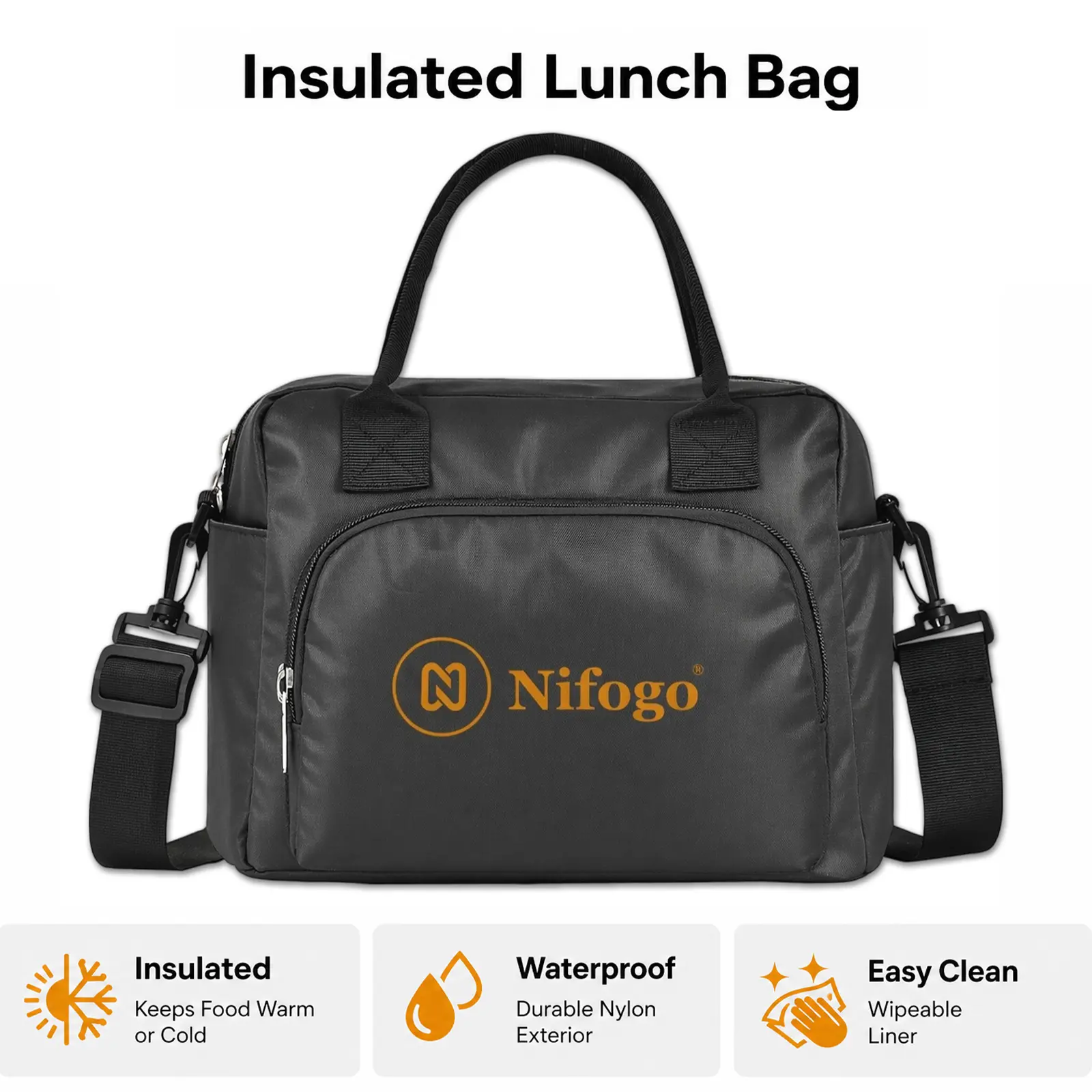 Portable Insulated Lunch Bag by Nifogo, Leakproof & Durable with Adjustable Strap for Outdoor Picnic & Work Use, Insulated Bags, Leakproof Cooler Bag