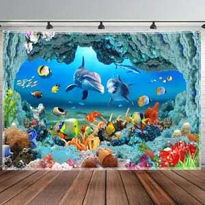 3D Ocean World Landscape Large Tapestry, Underwater Scene Wall Hanging, Polyester Peach Skin Velvet Fabric,  Living Room Bedroom Office Decor