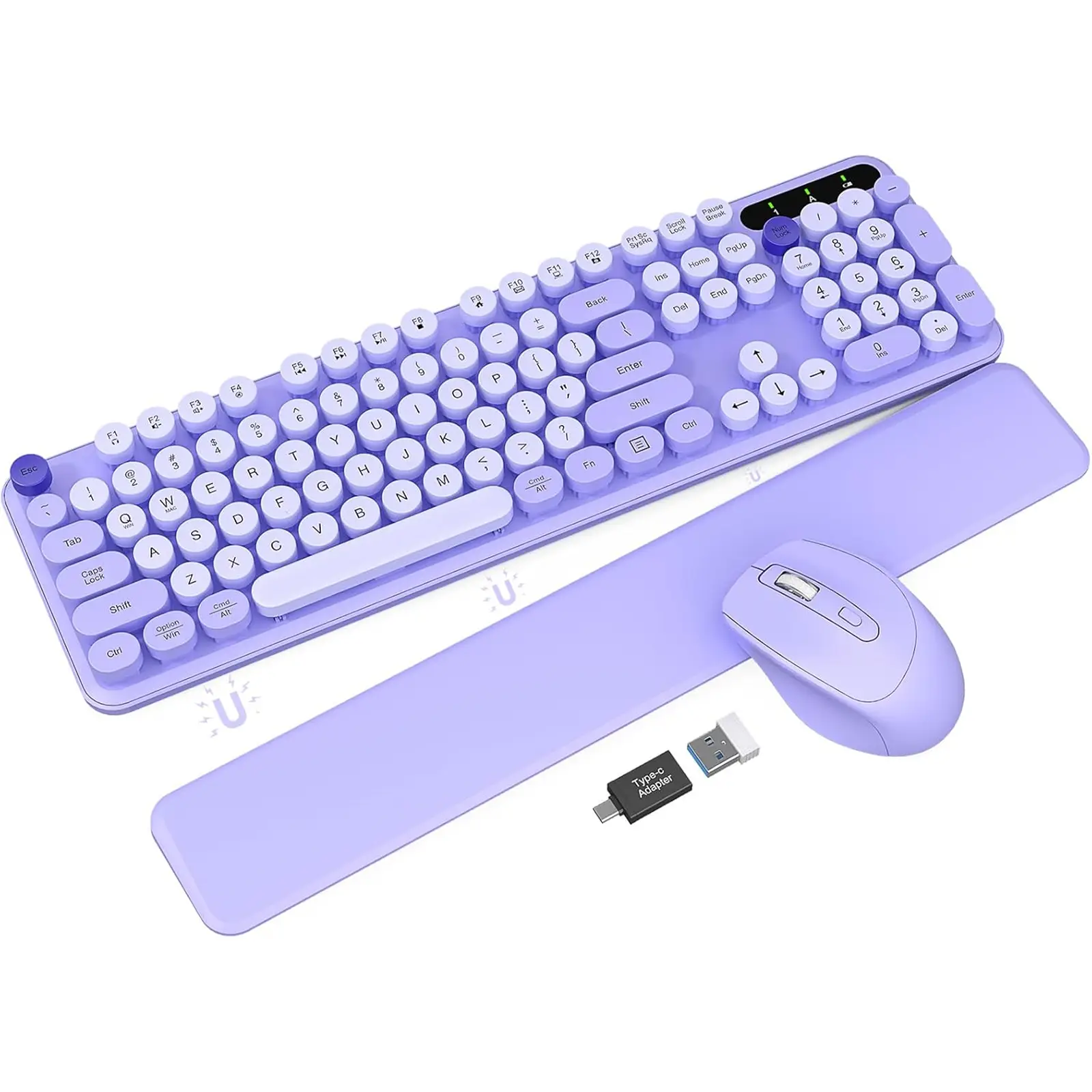 SABLUTE KC302 Charming Vintage Typewriter-Inspired Wireless Keyboard and Mouse Combo（Not Bluetooth) - Features Detachable Wrist Rest, Rounded Keycaps