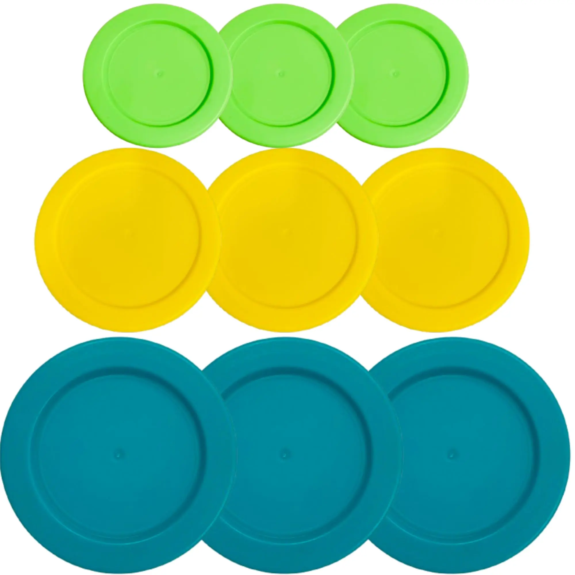 2  4 & 7 Cup Replacement Lids/covers For Pyrex Anchor Hocking Klareware Storage *lids Only - Glass Container Not Included* (9 Pack *three Of Each Size* Spring Green Yellow Turq)