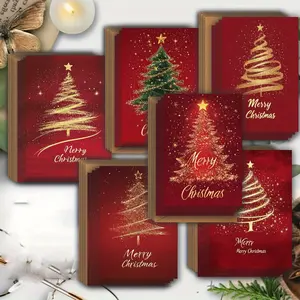 Elegant Gold Glitter Christmas Greeting Cards, Golden Christmas Tree Holiday Cards, High-End Party Thank You Birthday Gift Cards