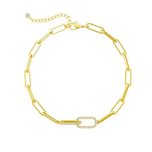 Chesky Elliptical Paperclip with Zircon Bracelet - Danity Adjustable Length Bracelet - Gift for Women