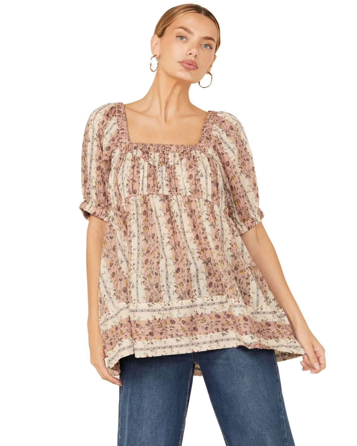 Free People Women's Women'S Vintage Lover Floral Print Short Sleeve Blouse - Ob2017798-Nat