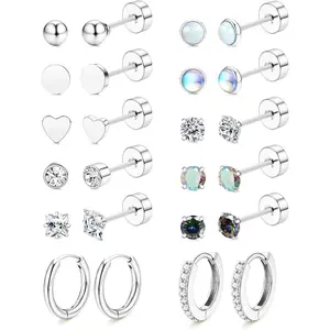 MILACOLATO Hypoallergenic Flat Back Earrings for Women-Surgical Steel Earrings for Sensitive Ears 20G Stainless Steel Earring Stacks Small Flatback Stud Hoop Cartilage Earring