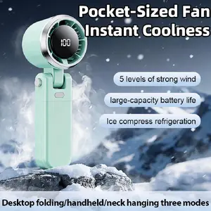 Portable handheld turbo fan, rechargeable personal fan, 5 wind speeds, 180-degree omnidirectional airflow, powerful and portable, suitable for travel, outdoor activities, camping, hiking
