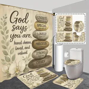 1pc/4pcs Shower curtain set, modern and unique home bathroom art decoration, shower curtain set with 12 hooks, non-slip bathroom rug, U-shaped toilet seat cover, toilet seat cover, bathroom decoration, holiday decoration, Bathroom Supplies